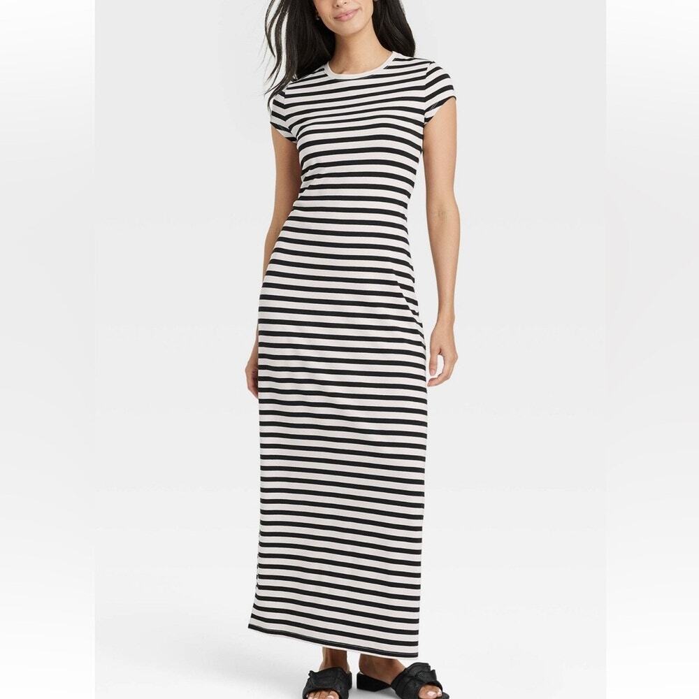 NWT A New Day Striped Shift T-Shirt Maxi Dress Black & White Women's Size Medium